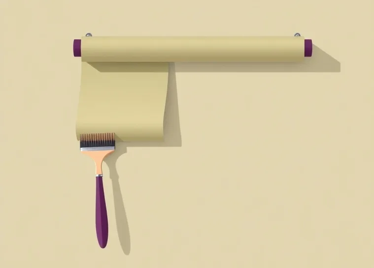Pose de papier peint, rouleau et brosse à maroufler